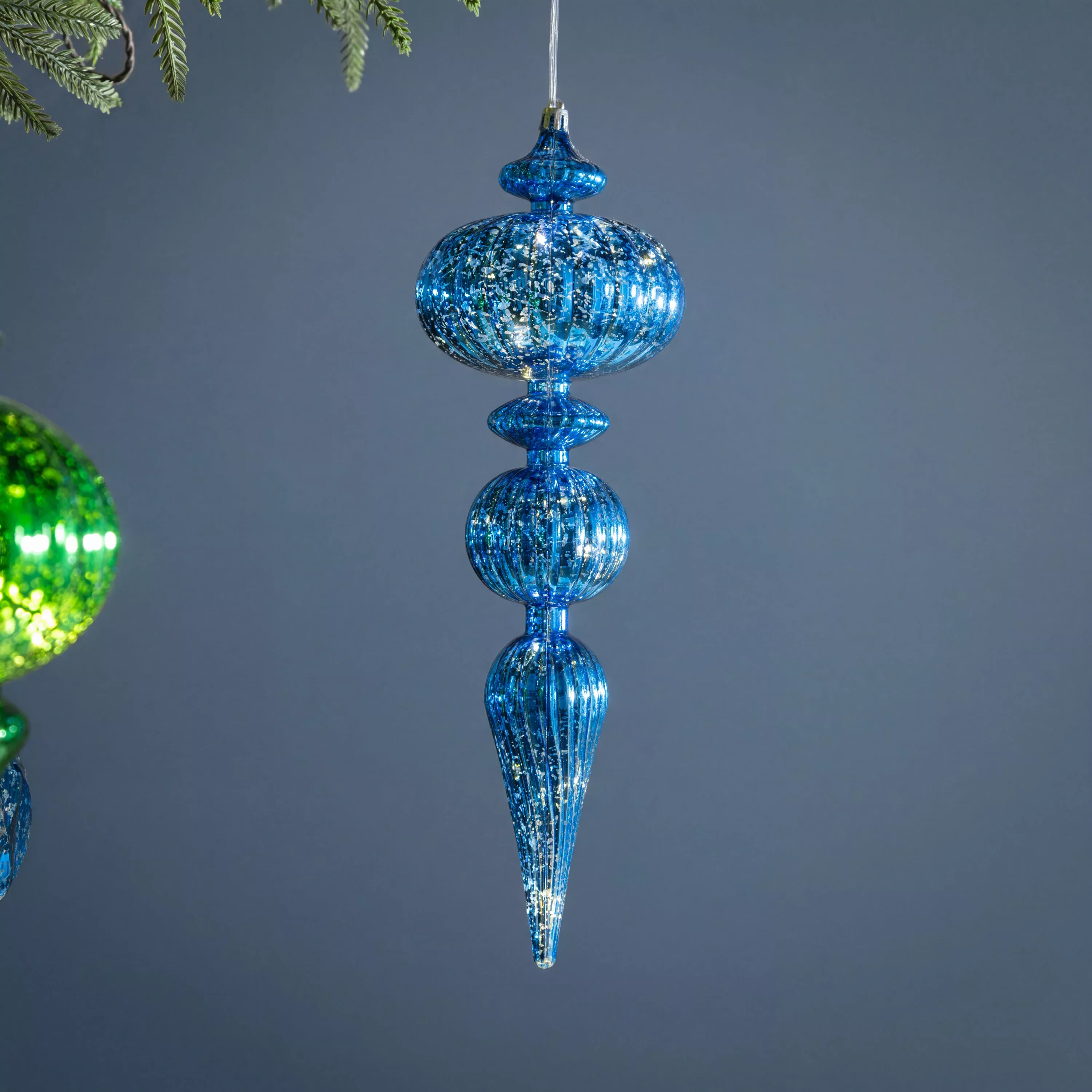 Tiered Finial LED Shatter Proof Ornament, Blue