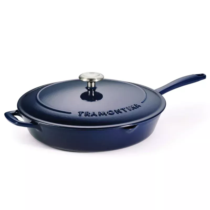Tramontina Bestow Enamelled Cast Iron Skillet with Lid 30 cm – Blue