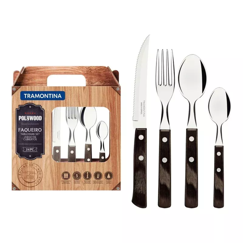 Tramontina Dishwasher-safe Wooden Handle 24 Pcs. Cutlery Set