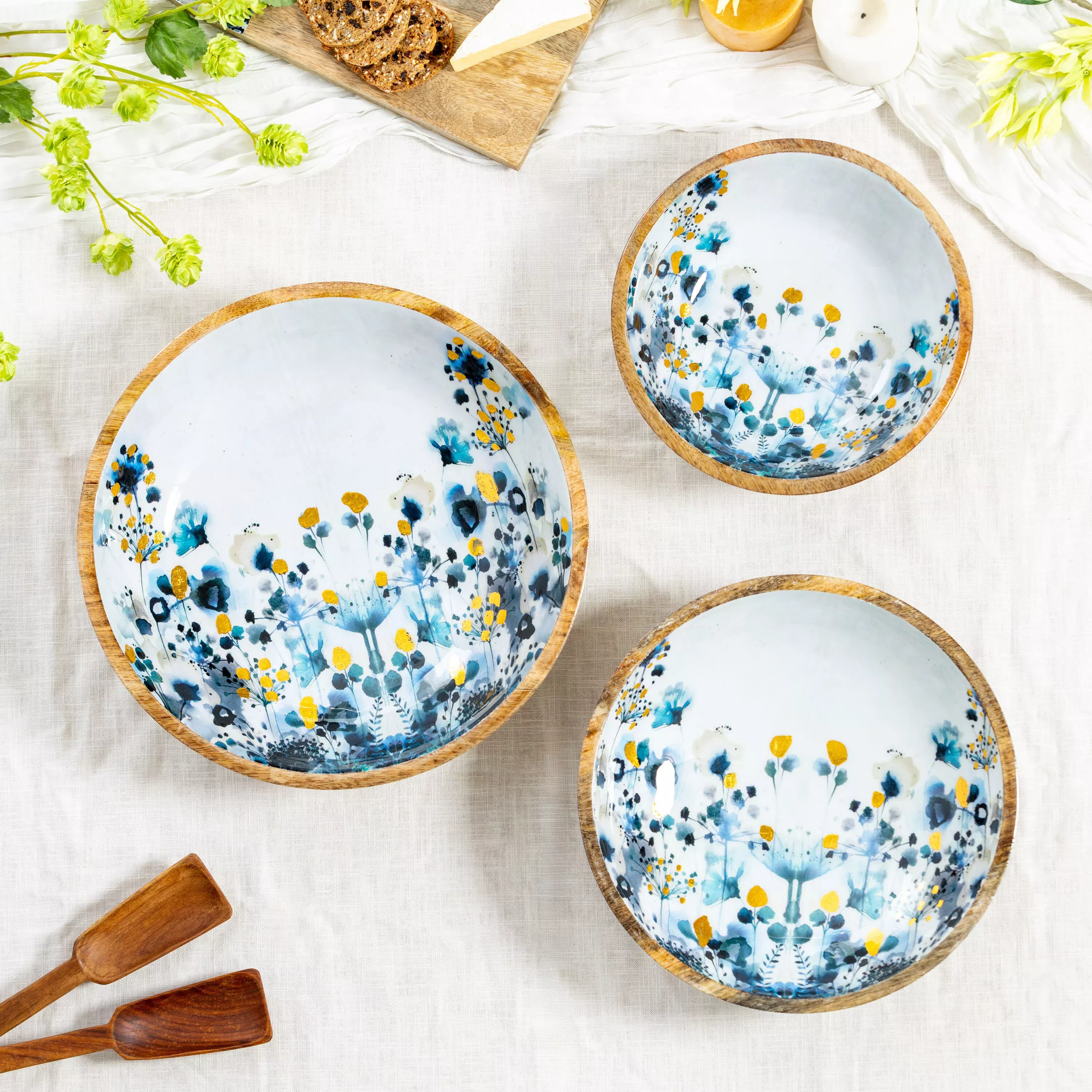 VivaStyle Gilded Meadow Bowl, Wood Bowl Set, Set of 3