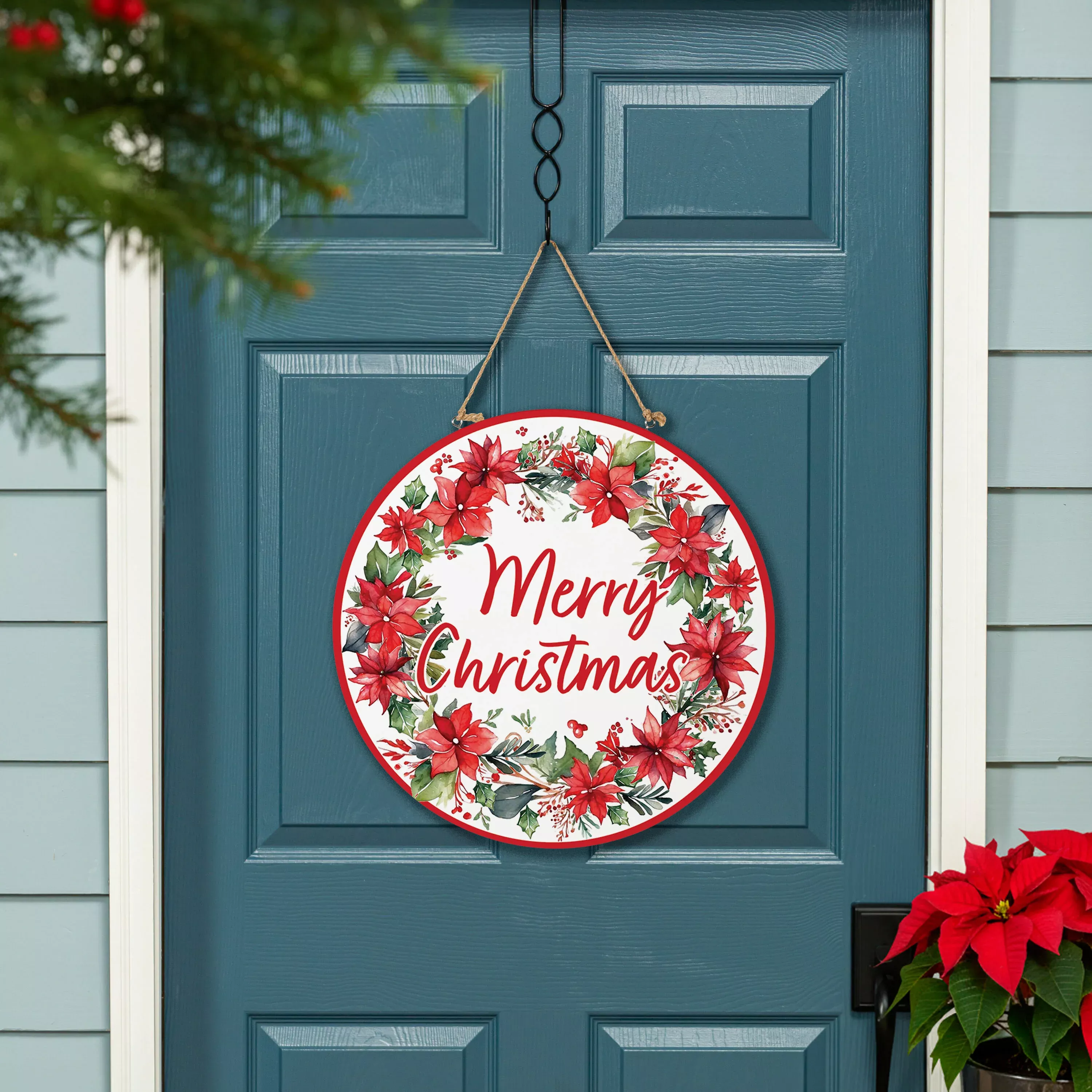 VivaStyle Poinsettia Bliss Door Décor,“Merry Christmas” , MDF, 18"