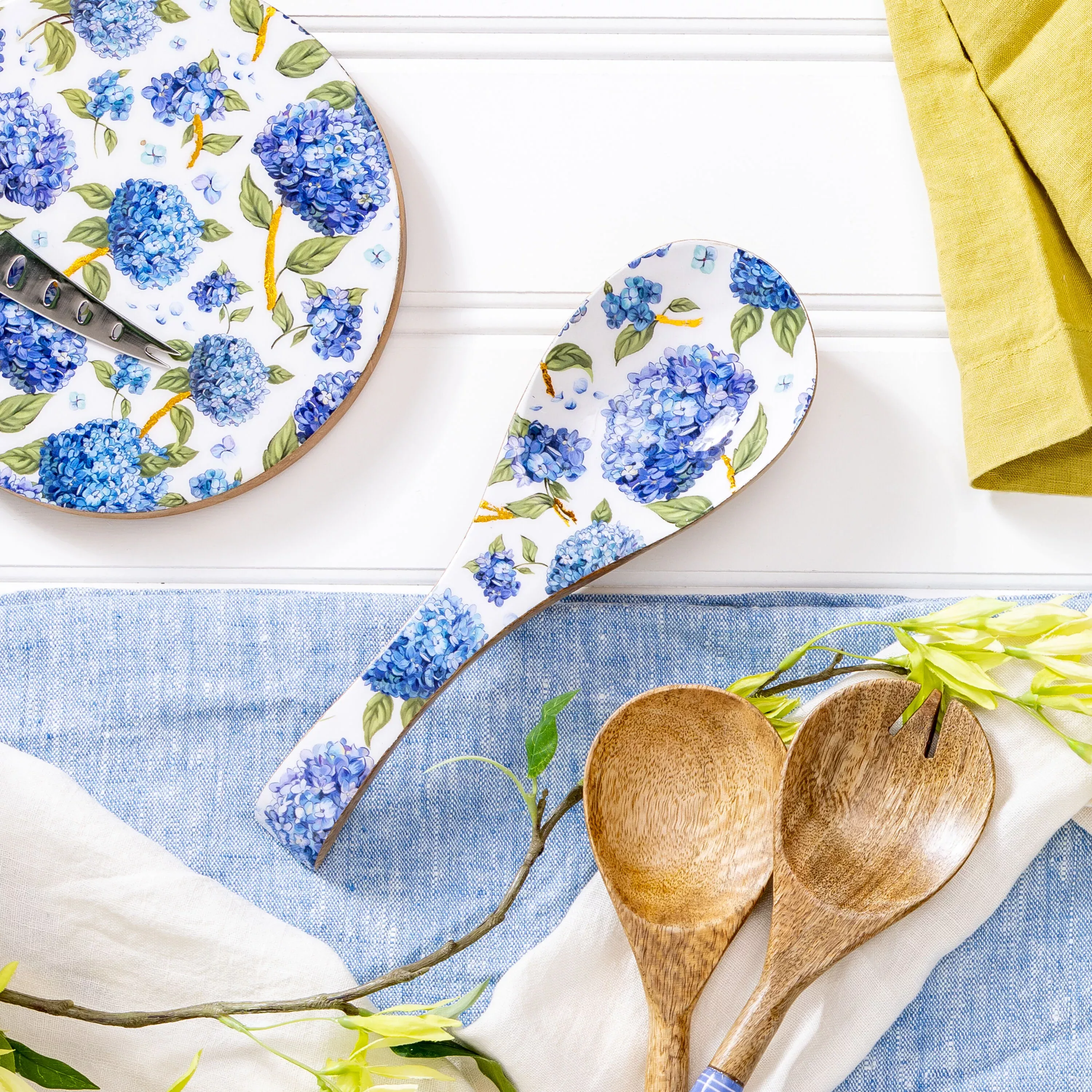 VivaStyle Spoon Rest, Wood Spoon Rest, Hydrangea, 10.25"L