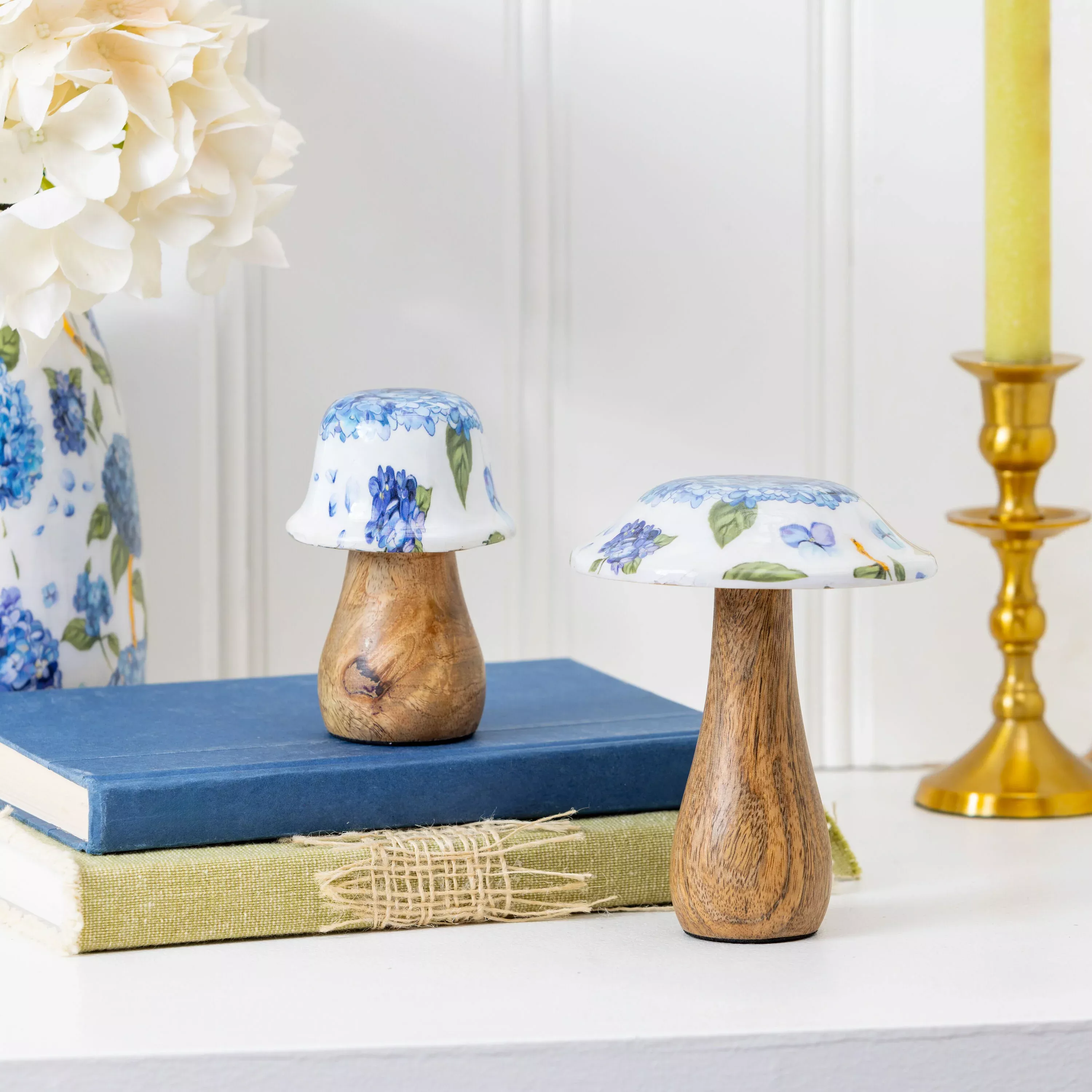 VivaStyle Table Decor, Wood Decor, Hydrangea Mushroom, Set of 2