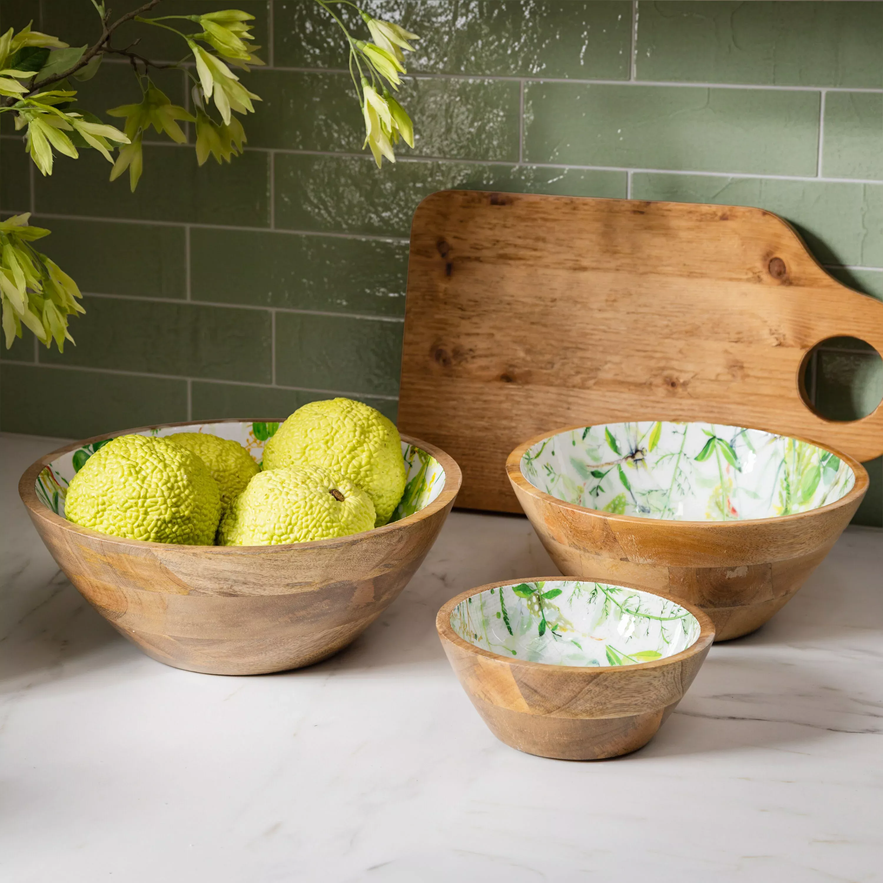 VivaStyle Veranda Garden, Wood Bowl Set, Set of 3