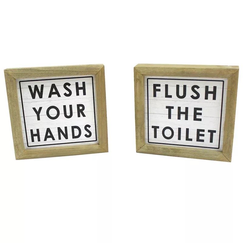 Wash Hands Flush Toilet Sign Set, 6"