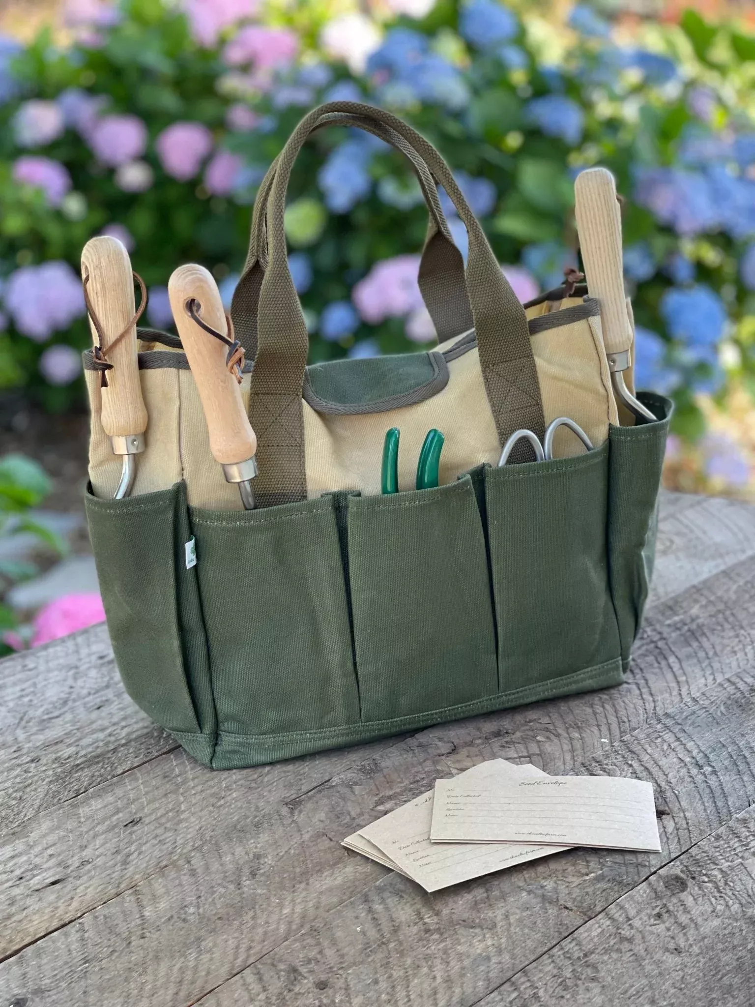 Waxed Canvas Garden Tool Bag | Heavy-Duty 8-Pocket Tote