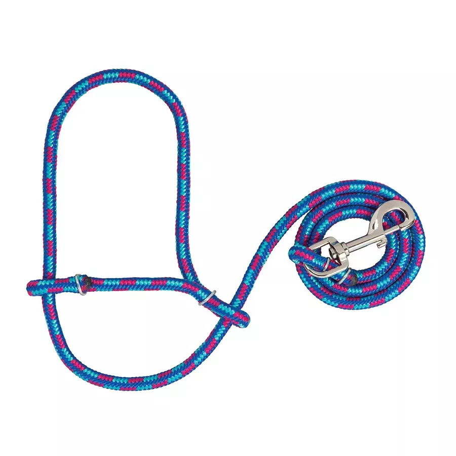 Weaver Leather Poly Rope Sheep Halter with Snap - Hurricane Blue/Royal Blue/Rose