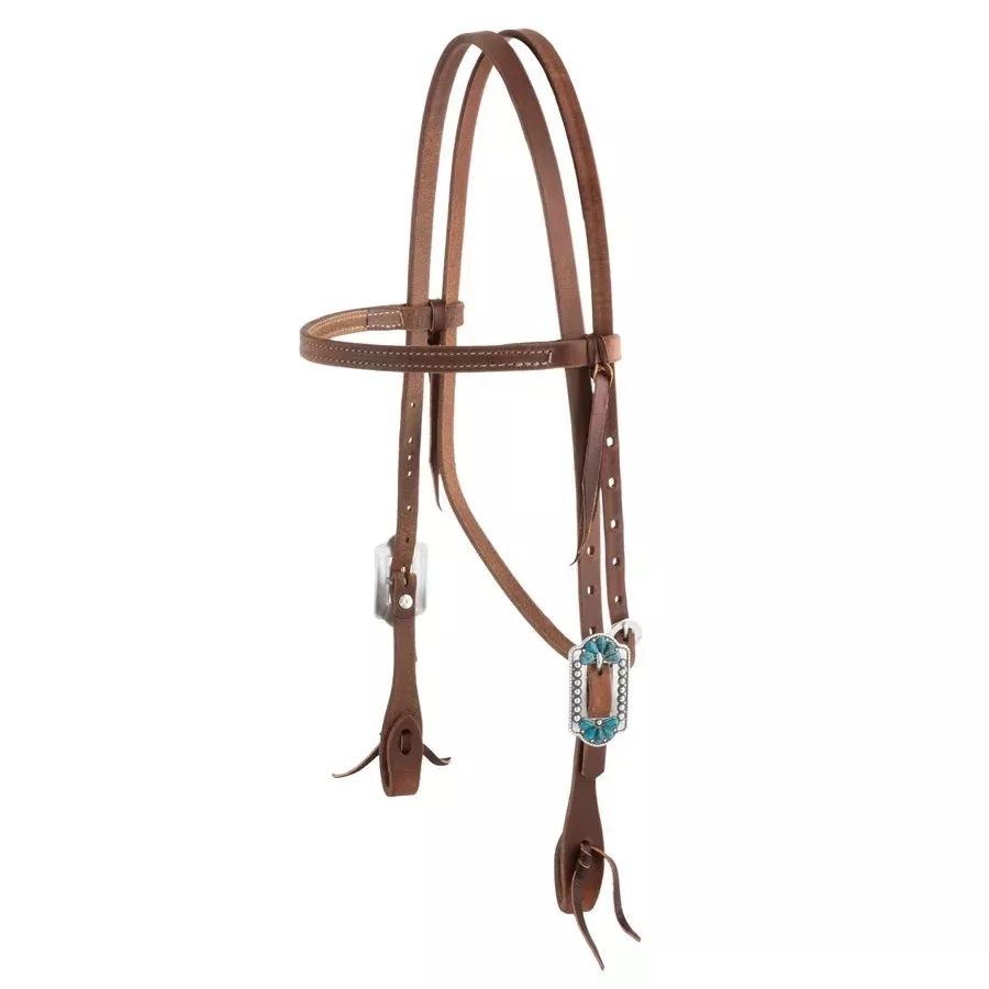 Weaver Leather Protack Turquoise Flower Headstall - Browband