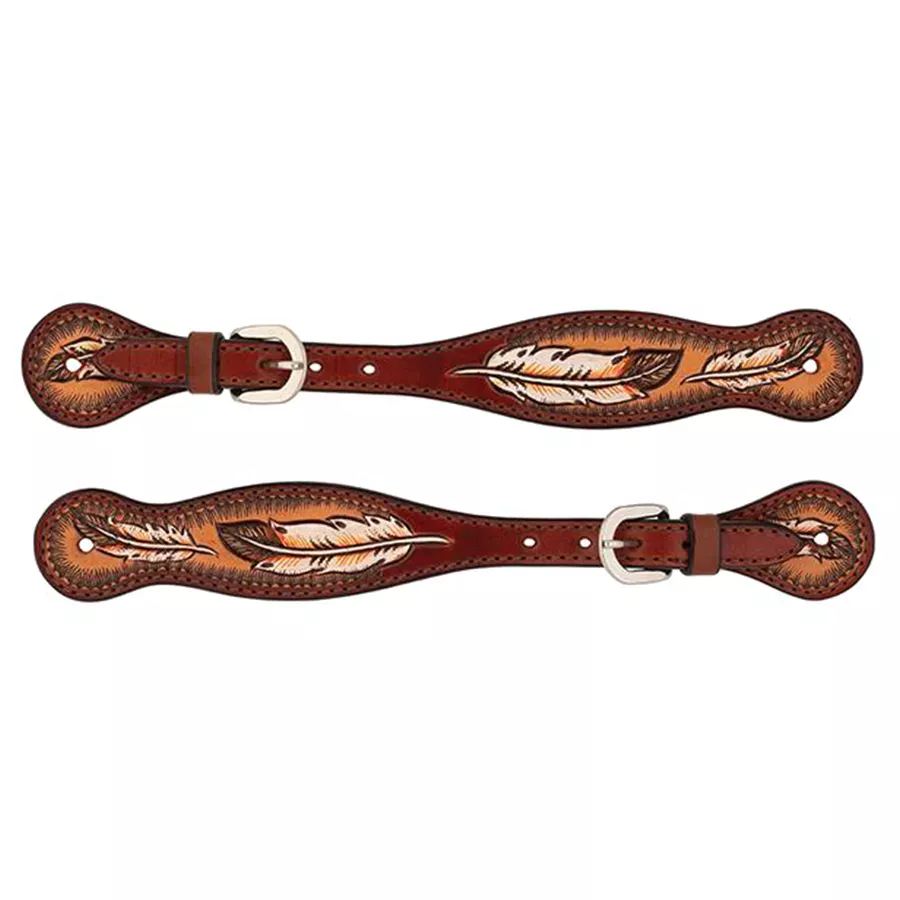 Weaver Leather Turquoise Cross Coco Feather Men's Spur Strap - Chestnut