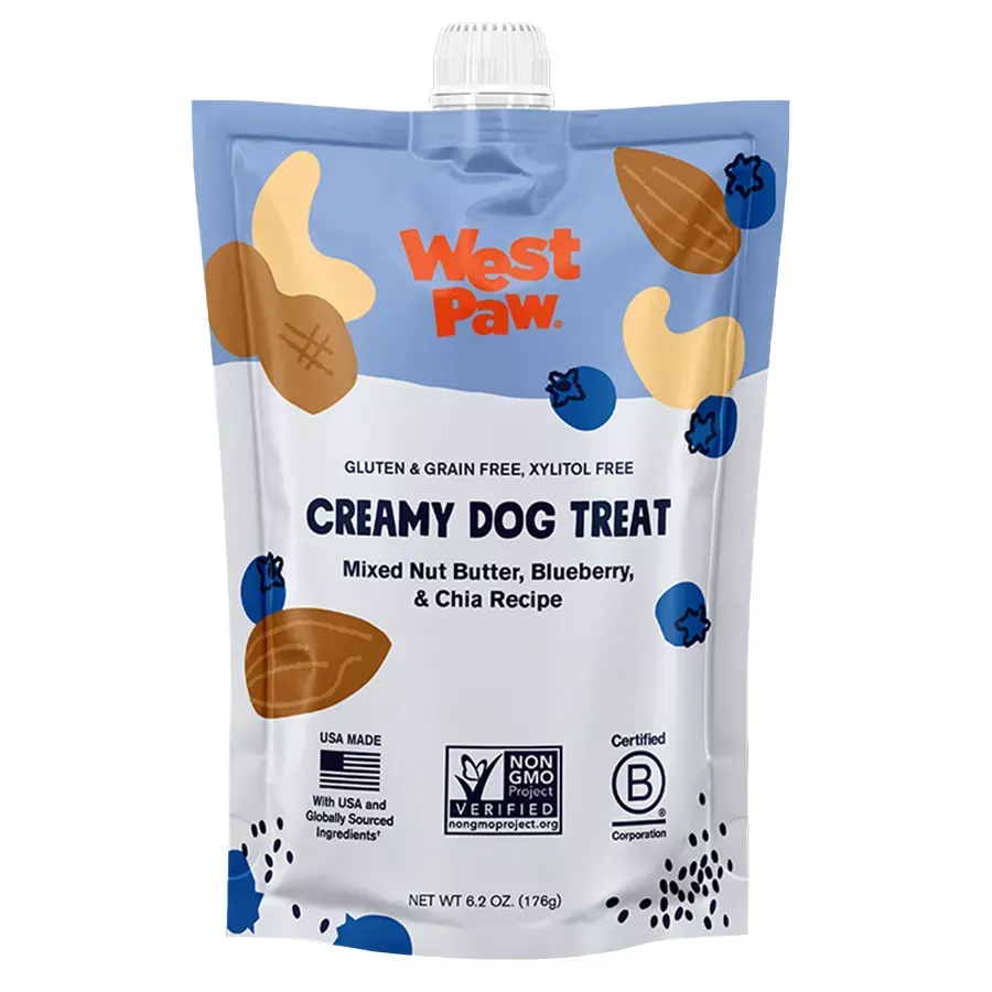 West Paw Creamy Dog Treat - Nut Butter, Blueberry, Chia Seed - 6.2 oz