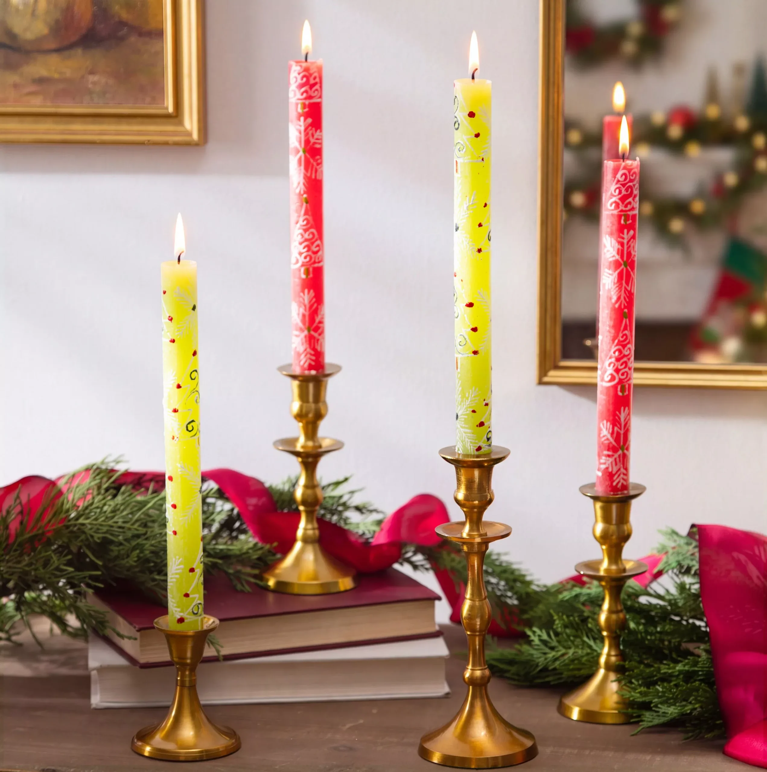 Whimsical Christmas Taper Candles - 4 pk