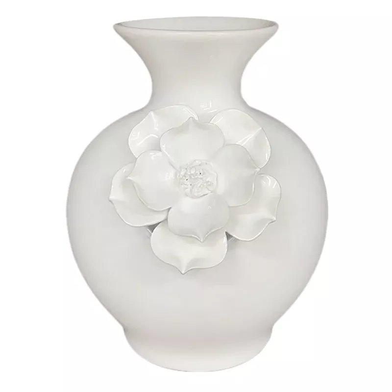 White 3D Floral Ceramic Vase, 6.5"
