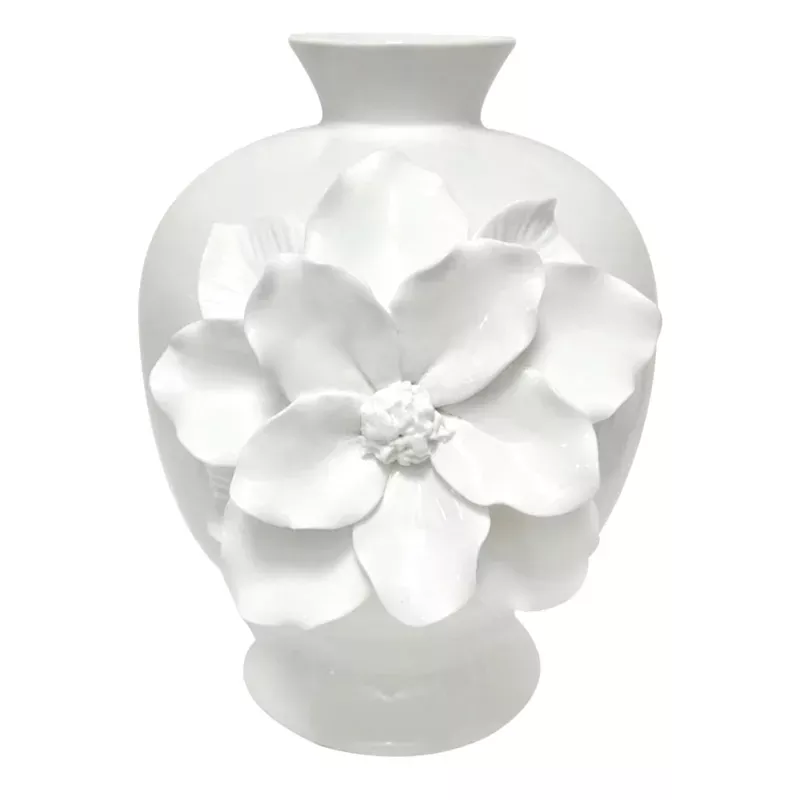 White 3D Flower Ceramic Vase, 8"