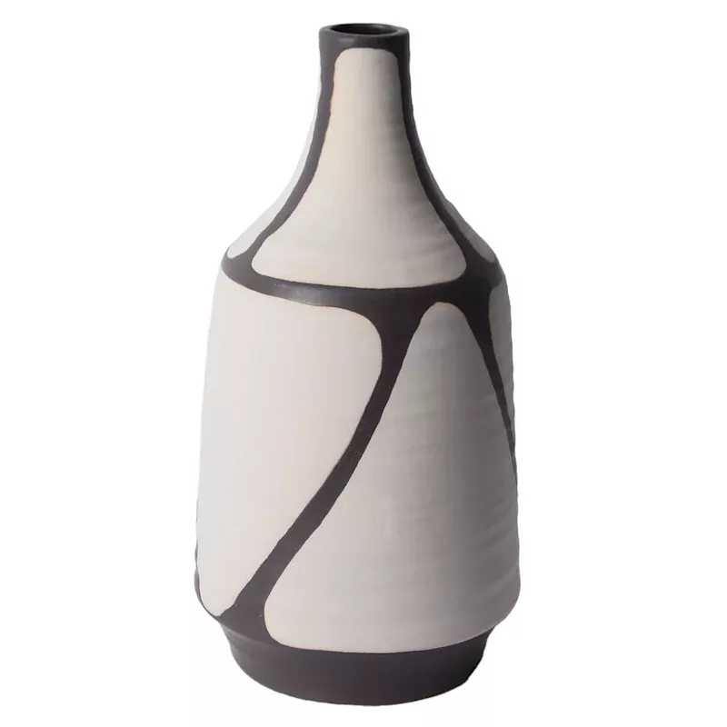 White & Brown Ceramic Vase, 11"
