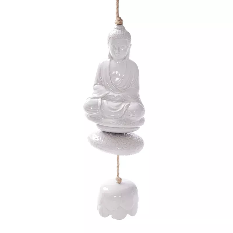 White Buddha Wind Chime, 12"
