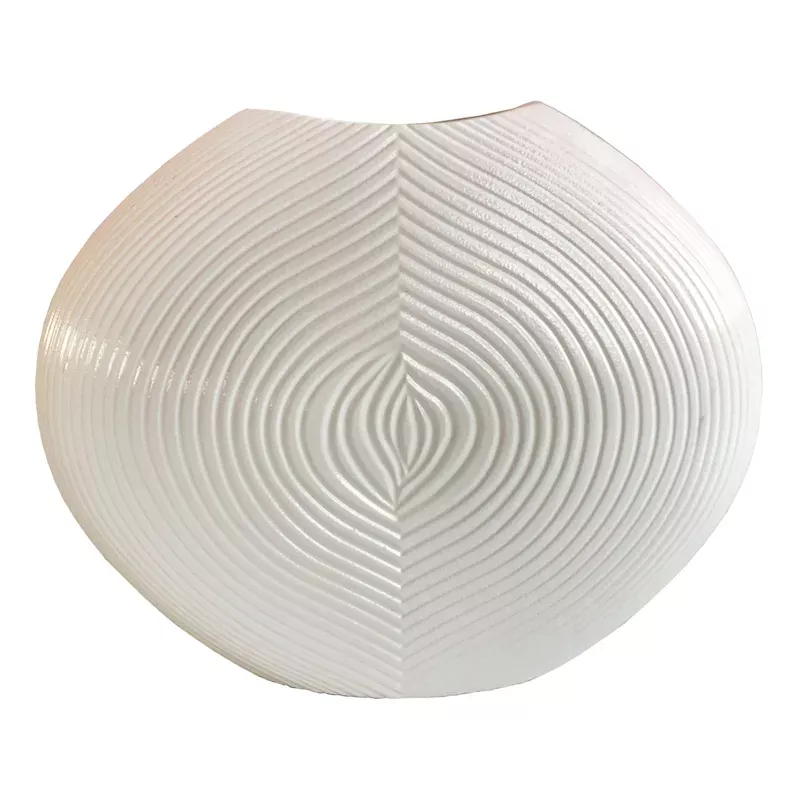 White Carved Round Vase, 9"