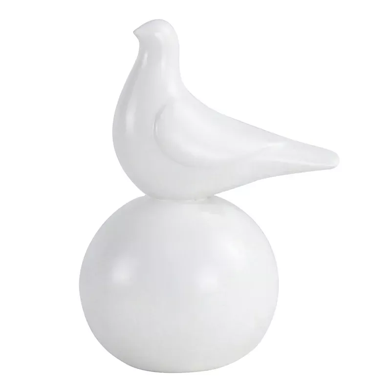 White Ceramic Bird on Ball Decor, 8"