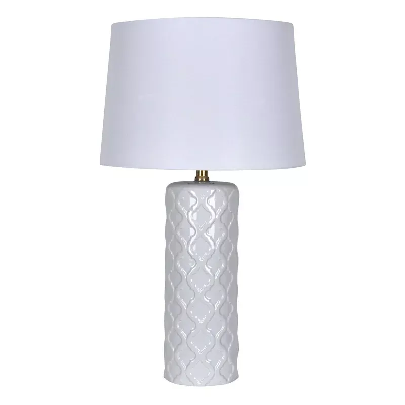White Ceramic Chevron Textured Table Lamp with Shade, 26"