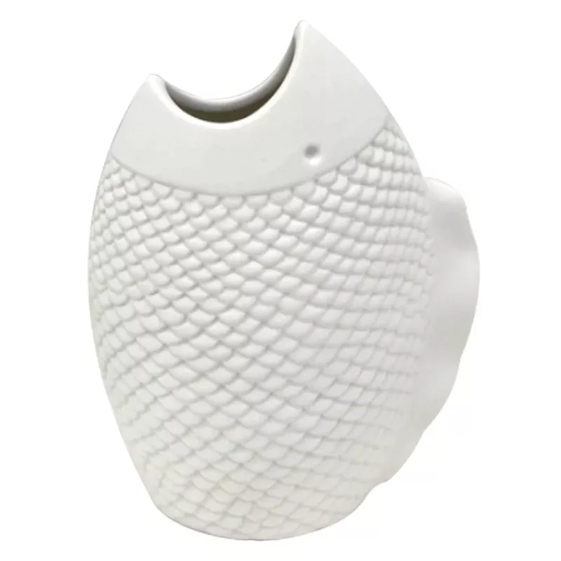 White Ceramic Fish Vase, 6.5"