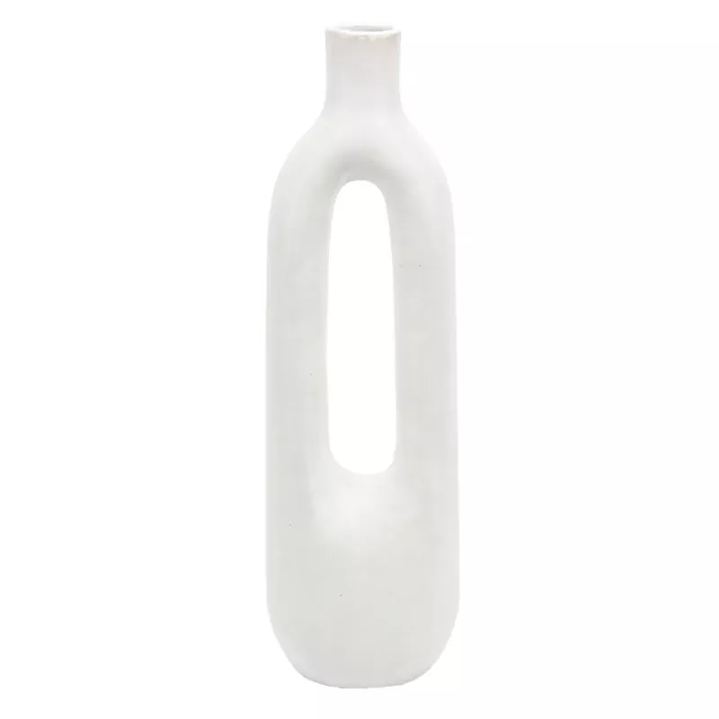 White Ceramic Open Vase, 13.5"