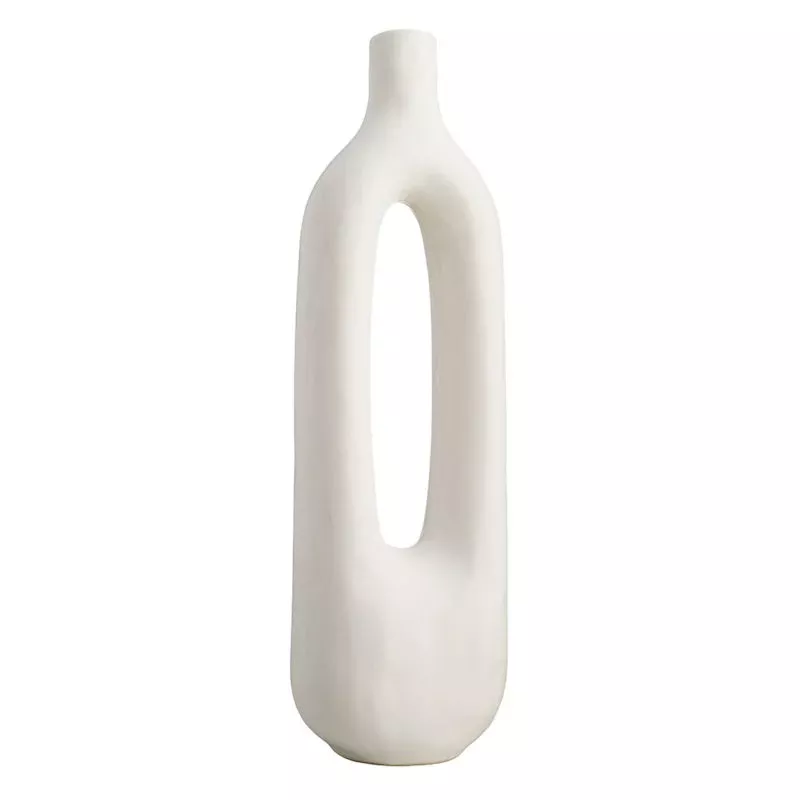 White Ceramic Open Vase, 17.5"