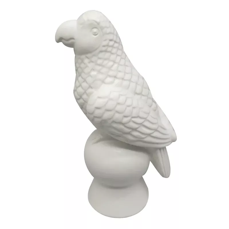 White Ceramic Parrot Figurine, 7"