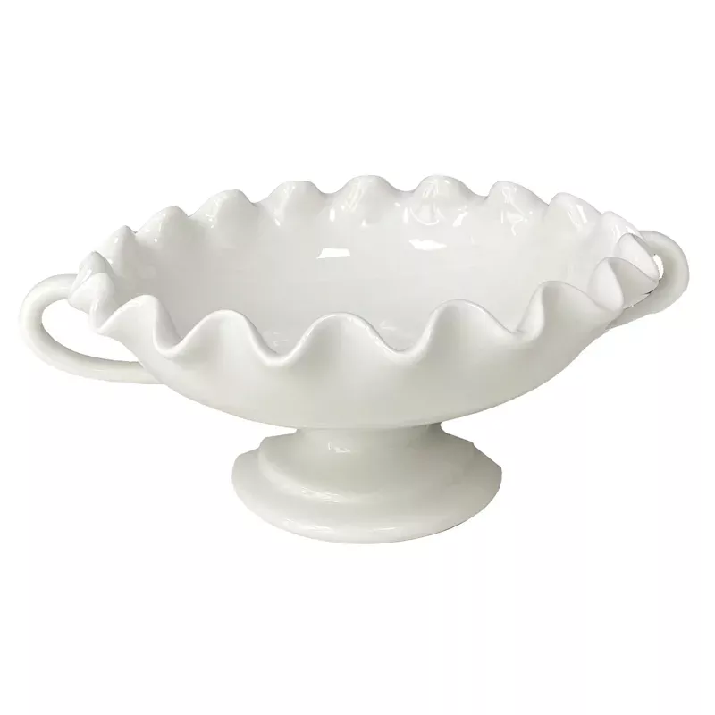 White Ceramic Pie Crust Edge Compote, 10.5"