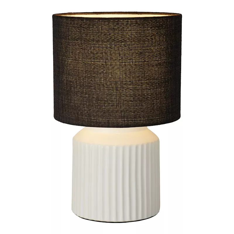 White Ceramic Table Lamp with Slub Shade, 16"