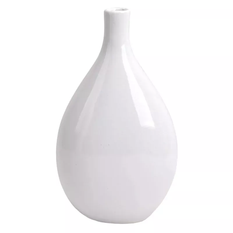 White Ceramic Teardrop Vase, 12"