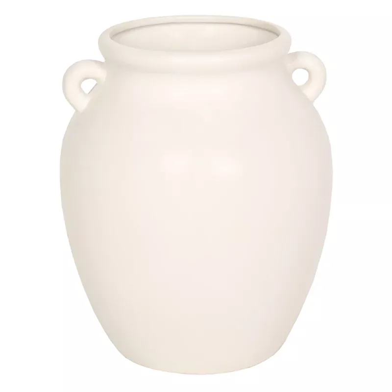 White Ceramic Vase with Handles, 9"