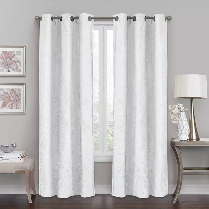 White Chenille Blackout Grommet Curtain Panel, 84"