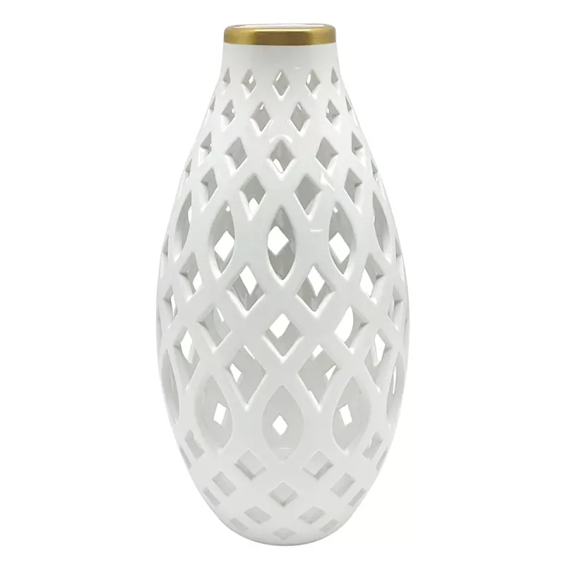 White Cutout Ceramic Vase, 11.8"