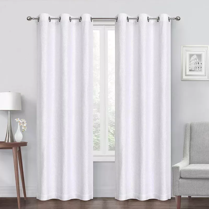 White Diamond Jacquard Blackout Grommet Curtain Panel, 84"