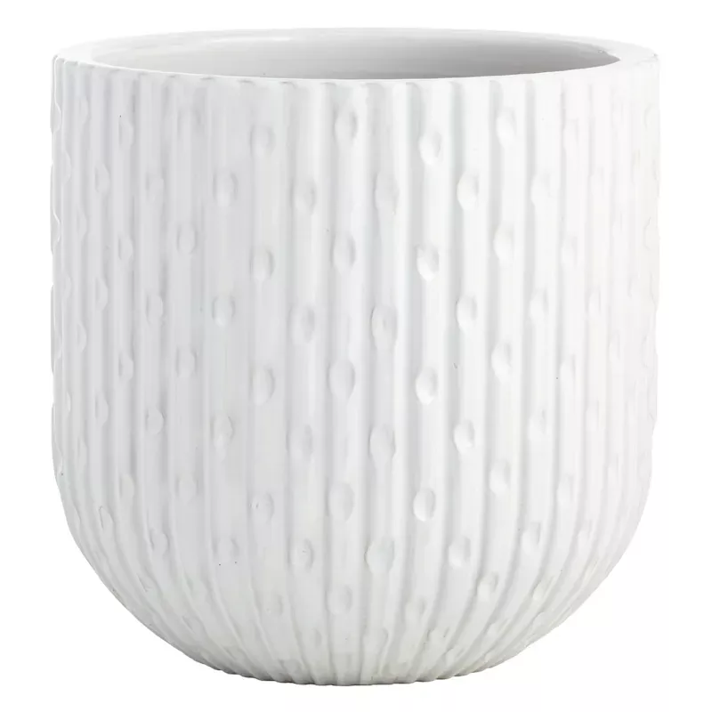 White Dimpled Round Outdoor Planter, Large