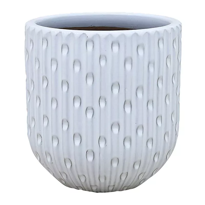 White Dimpled Round Outdoor Planter, Medium