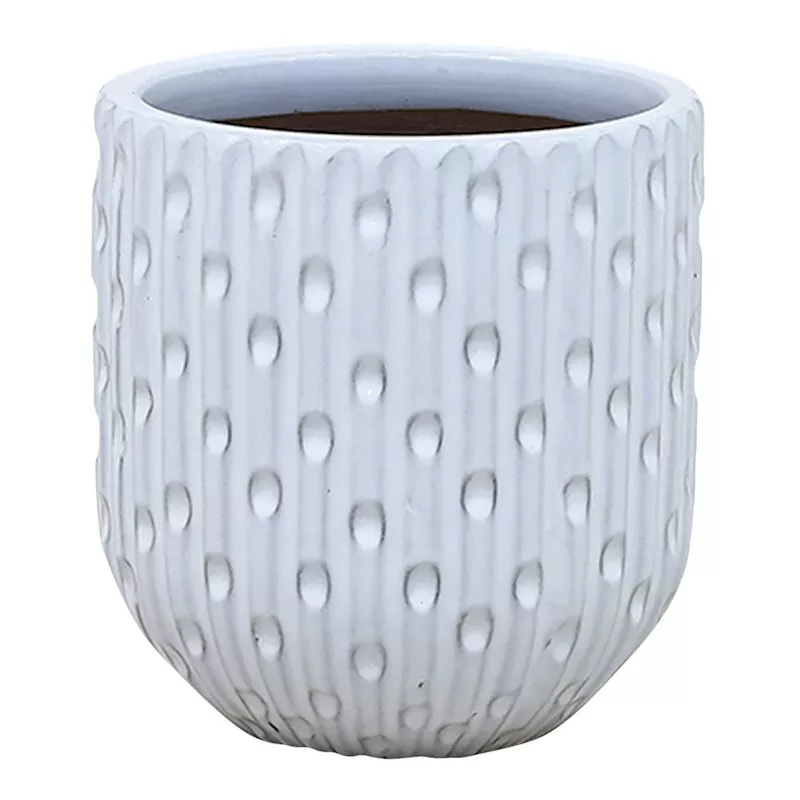 White Dimpled Round Outdoor Planter, Small