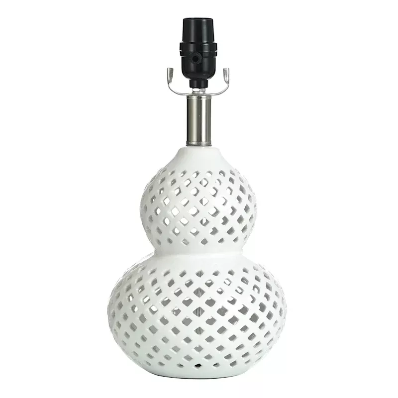 White Double Gourd Lattice Accent Lamp, 14"