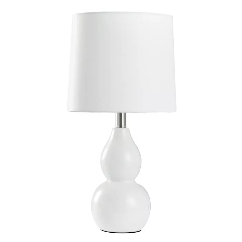 White Double Gourd Table Lamp with Shade, 18"