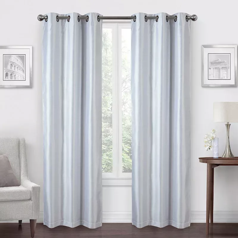 White Faux Silk Blackout Grommet Curtain Panel, 84"