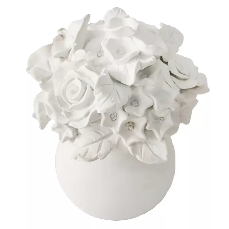White Flower Bouquet Figurine, 7"