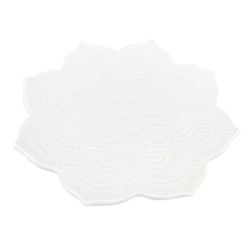 White Flower Ceramic Serving Tray, 9"