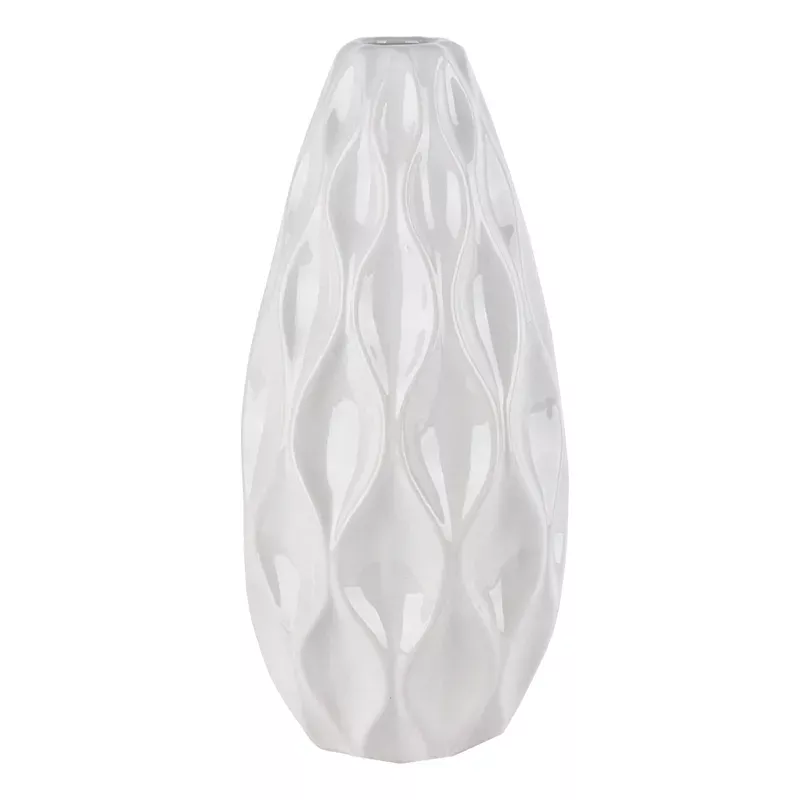 White Geometric Ceramic Vase, 14.5"