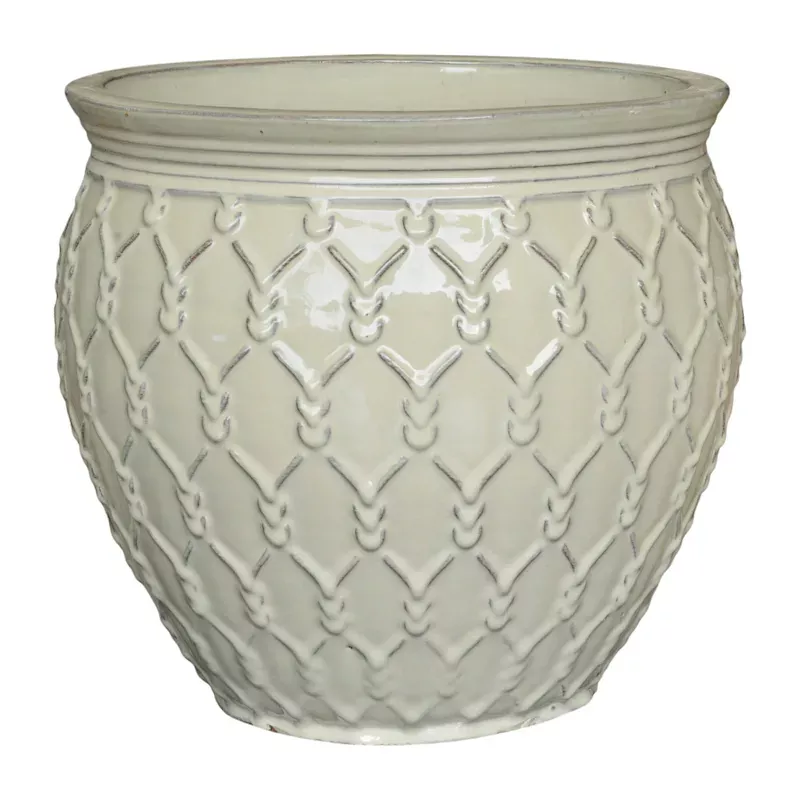 White Glazed Barbed Wire Outdoor Planter, Medium