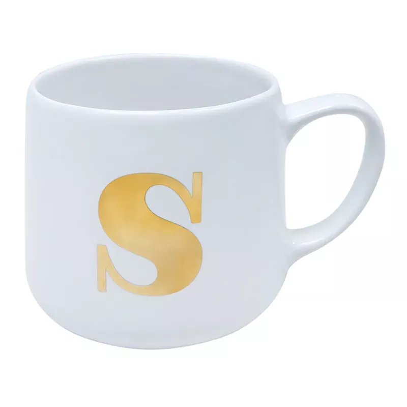 White & Gold Monogram Mug, S