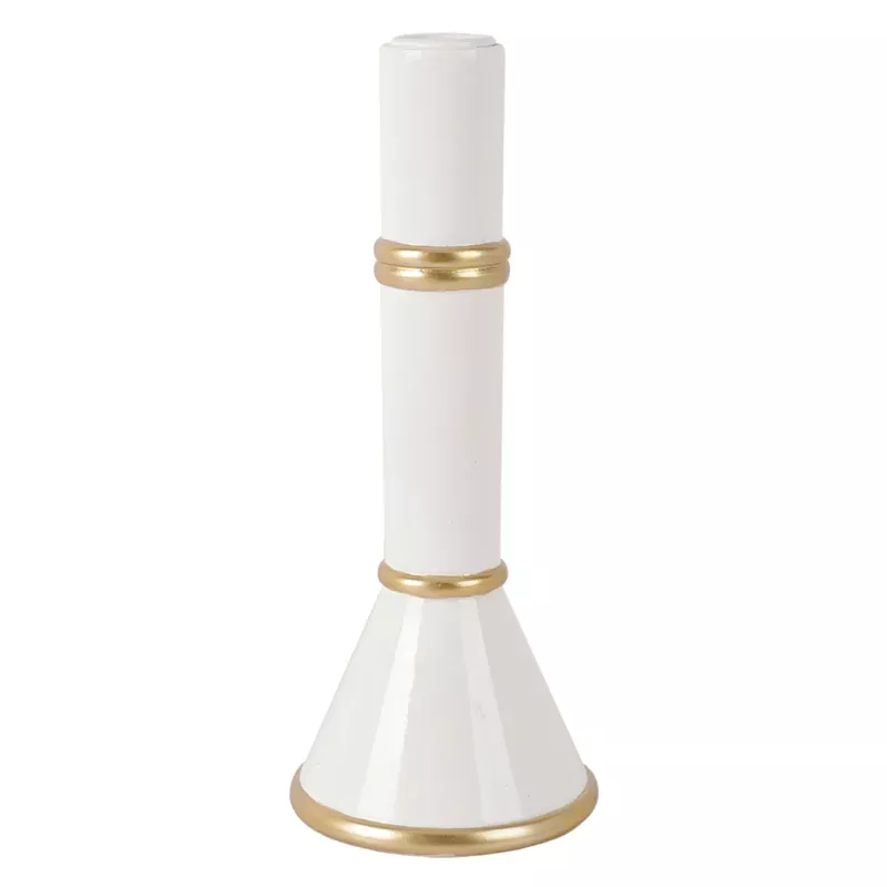 White & Gold Taper Candle Holder, 9"