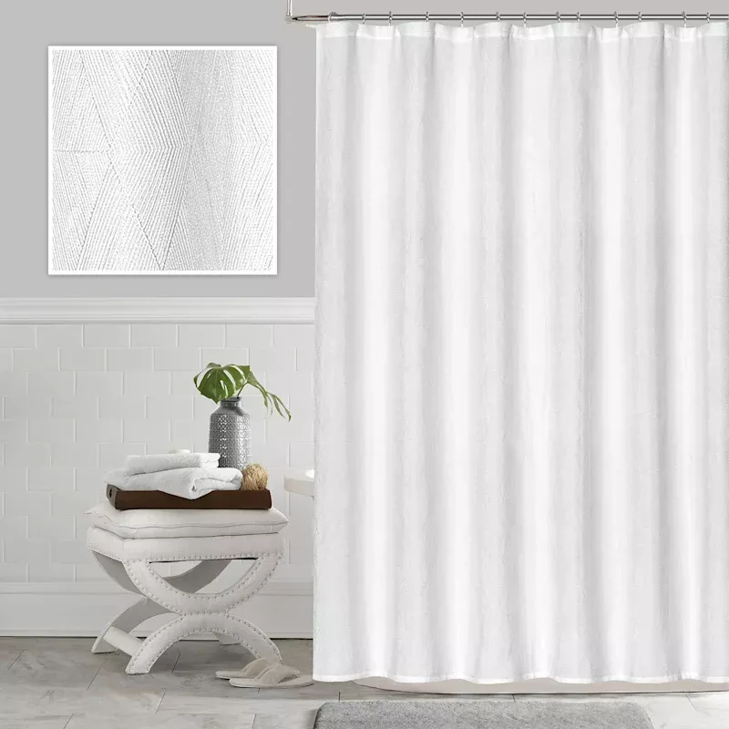 White Hex Jacquard Shower Curtain, 72"