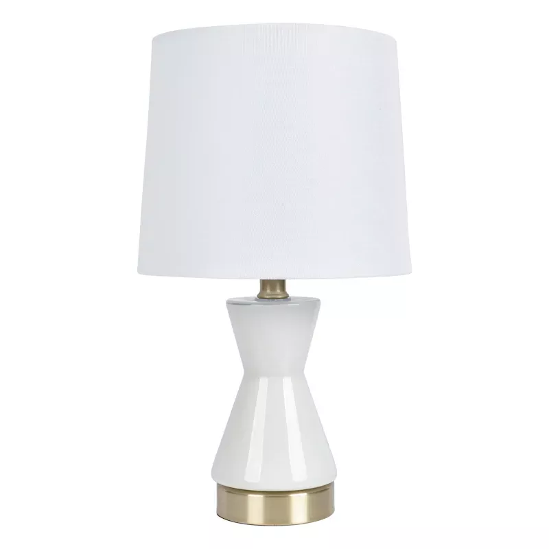 White Hourglass Mini Table Lamp with Shade, 15"