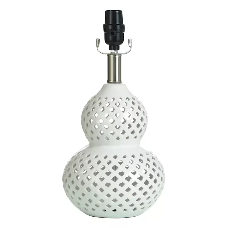 White Lattice Double Gourd Accent Lamp, 14"