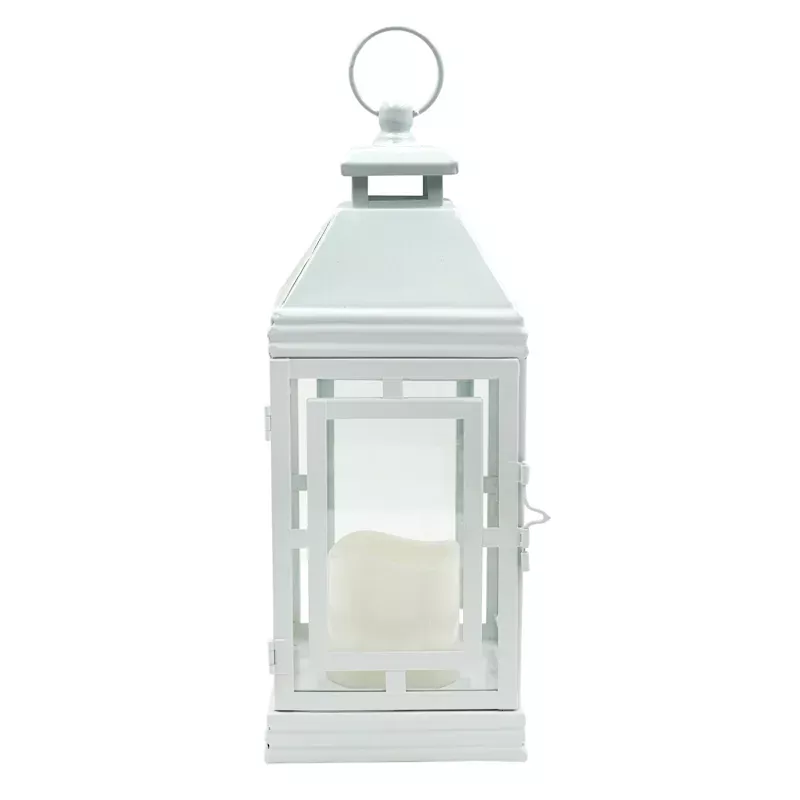 White LED Metal Lantern, 13.4"