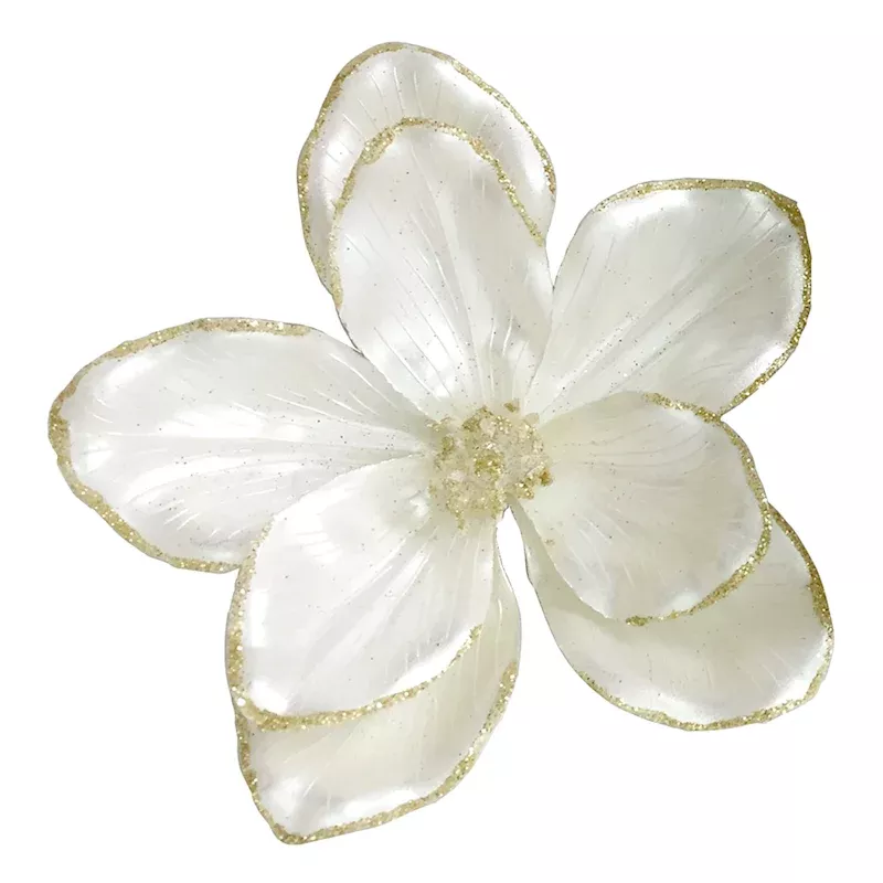 White Magnolia Clip Ornament, 6.5"